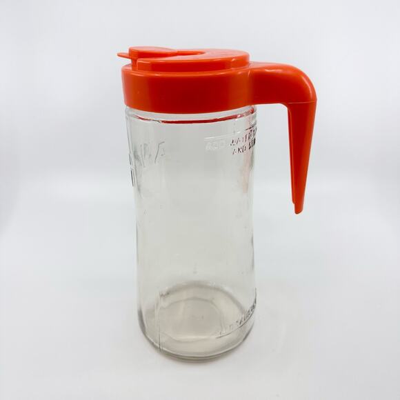 Anchor Hocking Glass Vintage 70s TANG Orange Drink Clear Glass Pitcher With Lid - Picture 5 of 11
